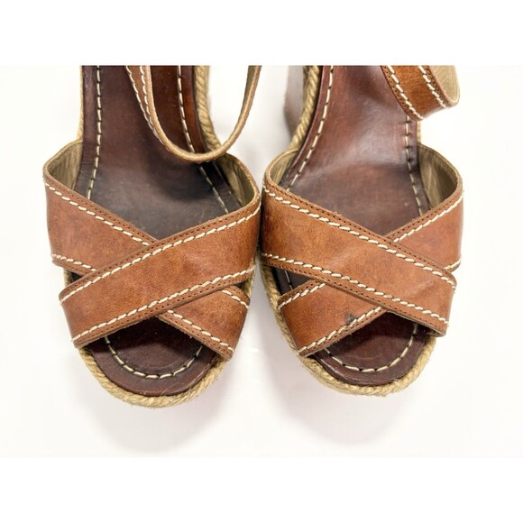Christian Louboutin Brown Leather Almeria 120 Espadrille Wedge Sandals Sz 35 5 - Picture 8 of 10
